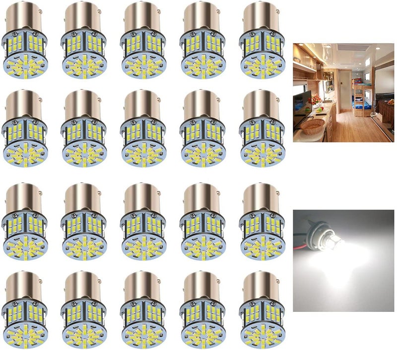 KISLED 12V RV LED Interior Lights, 20 Packs 1141 1156 1003 1073 BA15S 7506 LED Bulbs for RV Camper Trailer Boat Trunk Interior Indoor Tail Lights, White - 6000K - Image 1